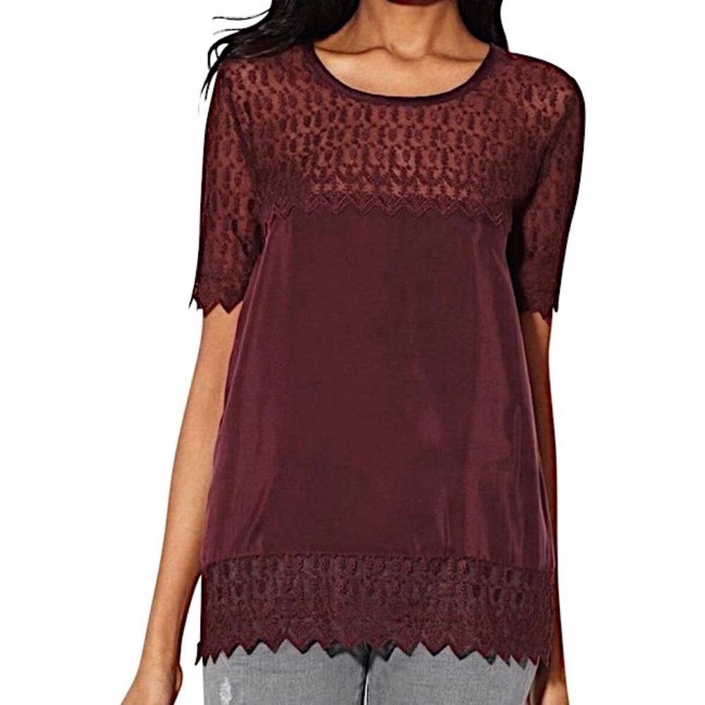 The Kooples Skull Lace Embroidered Silk Blouse sz M